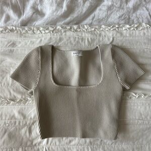 Babaton Beige Sculpt Knit Square Neck Top